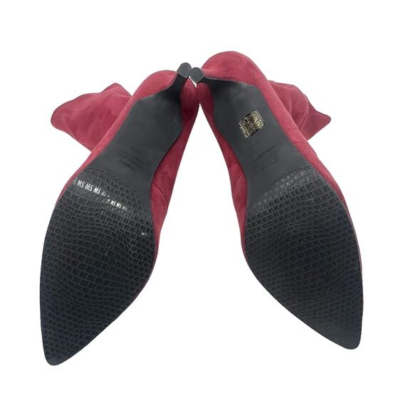 NWOB Stuart Weitzman Suede Maroon Red Cling Sock Heeled Boot Size 10.5 - Picture 10 of 11